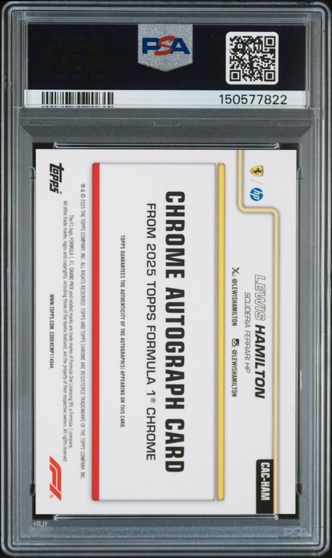 2025 TOPPS CHROME FORMULA 1 LEWIS HAMILTON GOLD /50 AUTO PSA 9 1st GOLD HAM EVER view 2