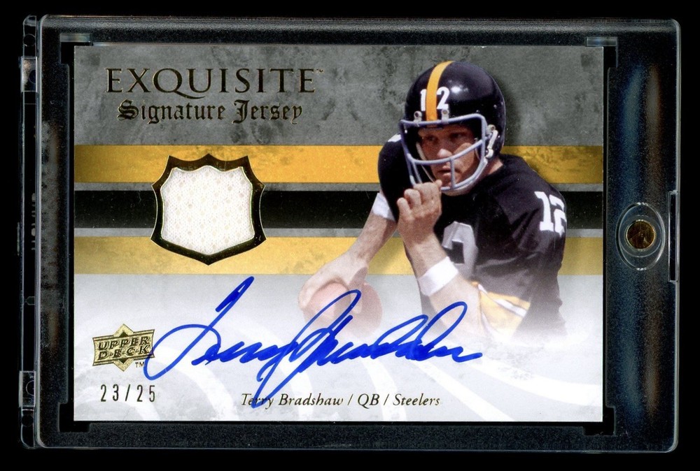 2008 Upper Deck Exquisite Signature Terry Bradshaw Game Used Jersey Auto /25 HOF