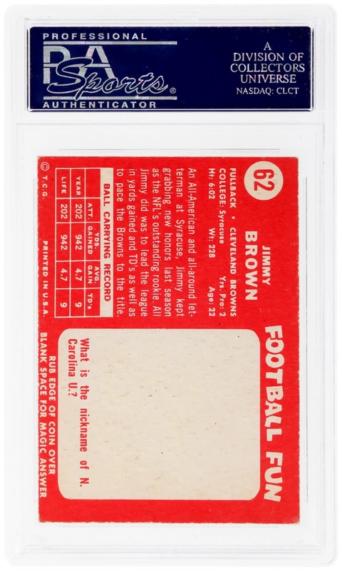 Jim Brown 1958 Topps #62 Rookie PSA 5 view 2