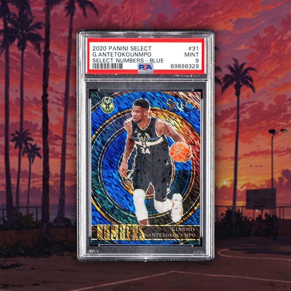 Giannis Antetokounmpo 2020 Panini Select #31 PSA 9 Numbers Blue Prizm Bucks