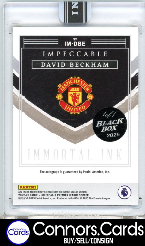 David Beckham Auto 2022-23 Panini Impeccable #IM-DBE Immortal Ink Black Box 1/1 view 2