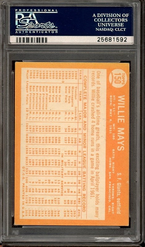 1964 Topps Baseball #150 Willie Mays PSA 4 view 2