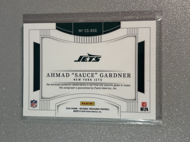 2024 Panini National Treasures Colossal Patch Auto Ahmad "Sauce" Gardner /25 view 2