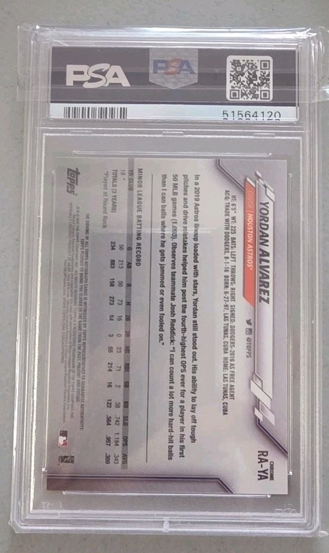 2020 Topps Chrome Yordan Alvarez RC Rookie On Card Auto PSA 9 MINT view 2