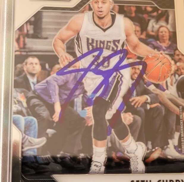 Seth Curry signed 2016-17 Panini Prism Basketball Rookie Card RC IP auto PSA view 2