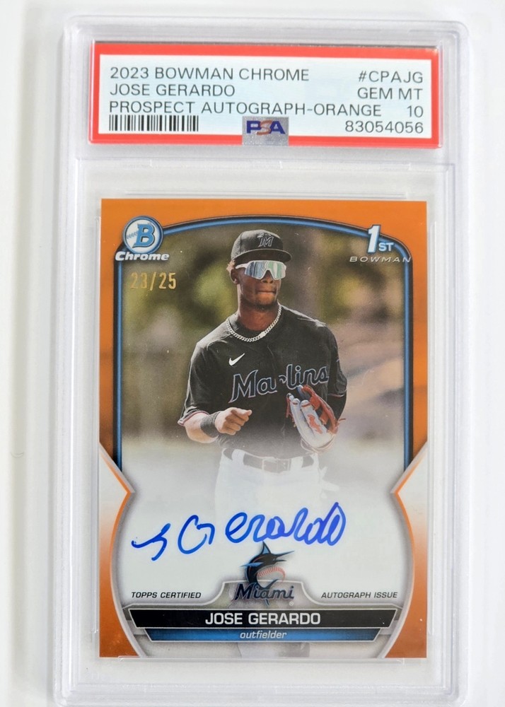 Jose Gerardo 1st Bowman Chrome Auto Orange /25 PSA 10 Marlins Prospect view 1