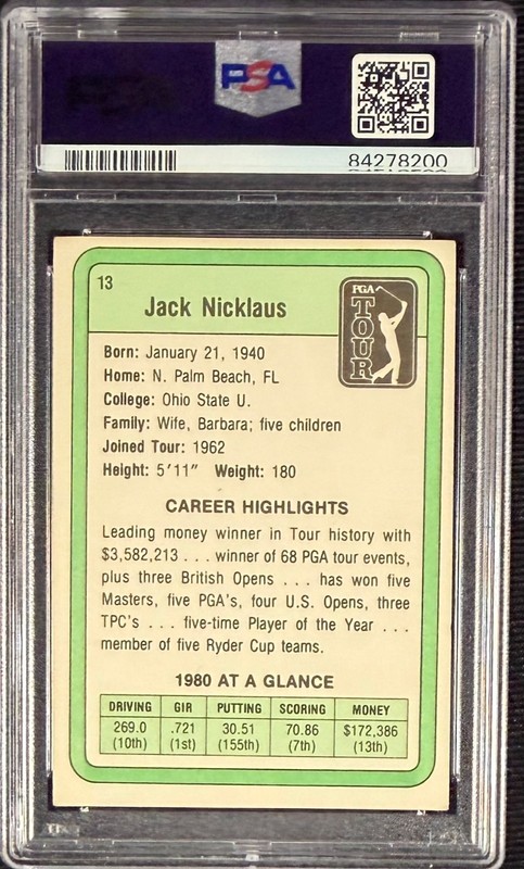 JACK NICKLAUS SIGNED 1981 DONRUSS Rookie PSA/DNA AUTO GRADE 9    84278200 view 2