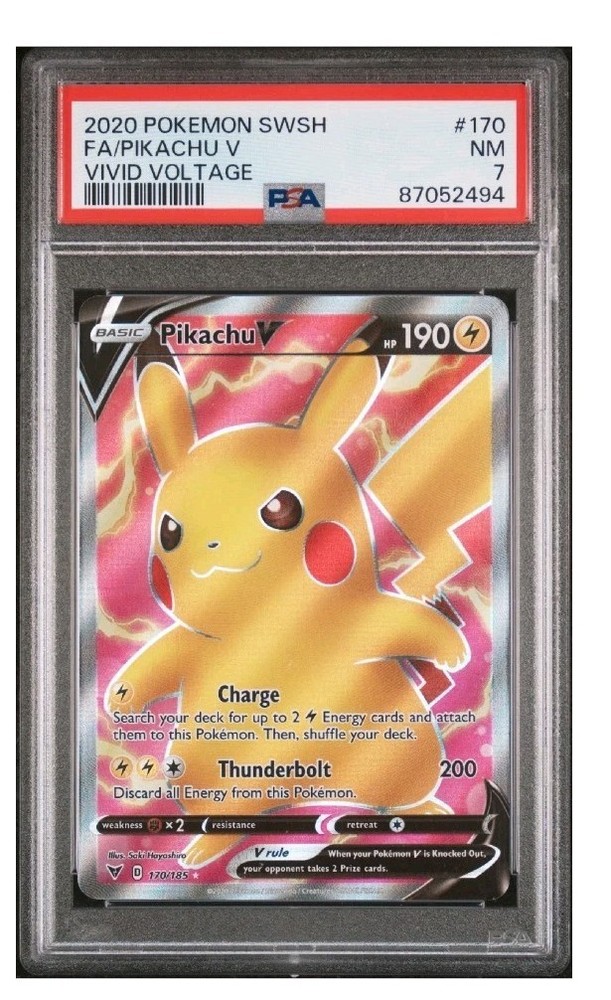 2020 POKEMON SWORD & SHIELD VIVID VOLTAGE #170 FULL ART/PIKACHU V PSA 7
