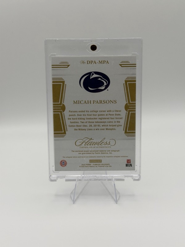 2022 Panini Flawless Collegiate Micah Parsons Dual Patch Auto /20 view 2
