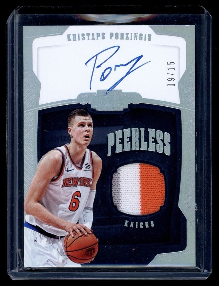 2018 Panini Dominion Peerless Kristaps Porzingis Game Used Prime Patch Auto /15