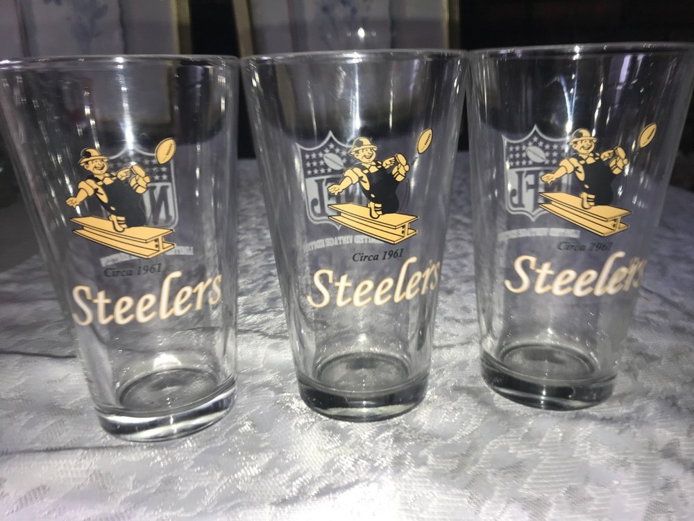 3 Rare PITTSBURGH STEELERS Retro CIRCA 1961 Logo-Man STEELY 16oz PINT GLASS 5¾"
