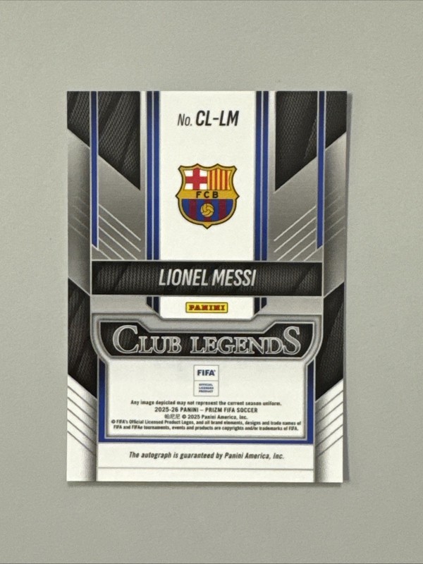 2025-26 Panini Prizm FIFA Lionel Messi Club Legends Auto  view 2