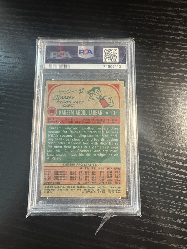 1973-74 Topps Kareem Abdul-Jabbar #50 Graded VG+ By PSA view 2