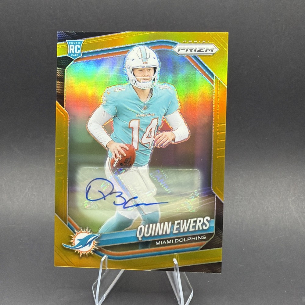 2025 Panini Prizm Quinn Ewers #307 Rookie Gold Prizm Auto /10 Dolphins