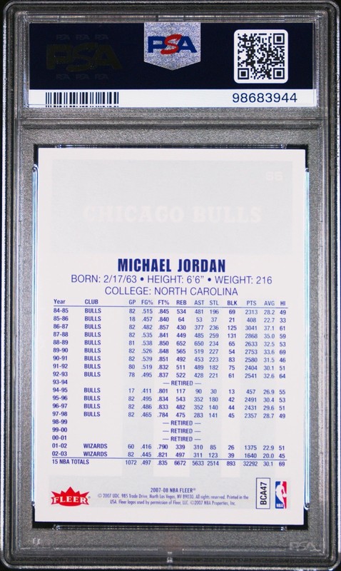 Rare Michael Jordan Box Set SSP POP 1 PSA 10 GEM MINT 2007 Fleer Jordan #66 view 2