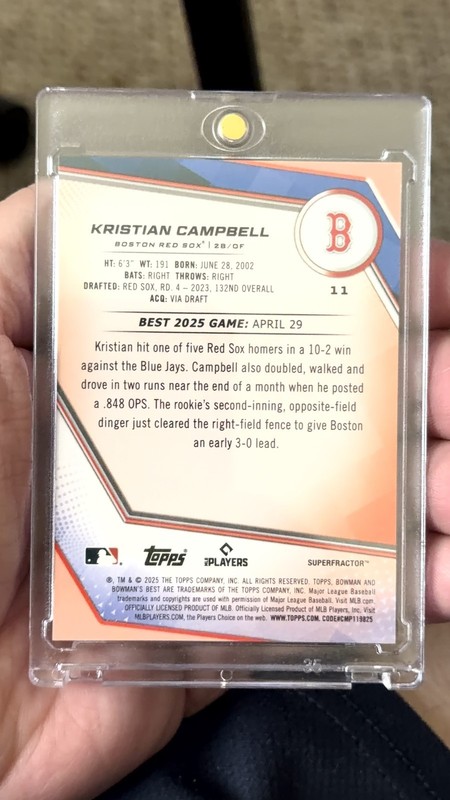 🔥 2025 Bowman’s Best Kristian Campbell 1/1 Superfractor 🔥 view 2