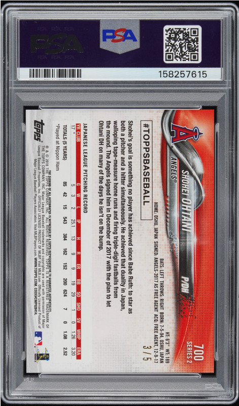 2018 TOPPS SHOHEI OHTANI #700 HAND ON HELMET AUTO /5 PSA 9 SSP RC view 2