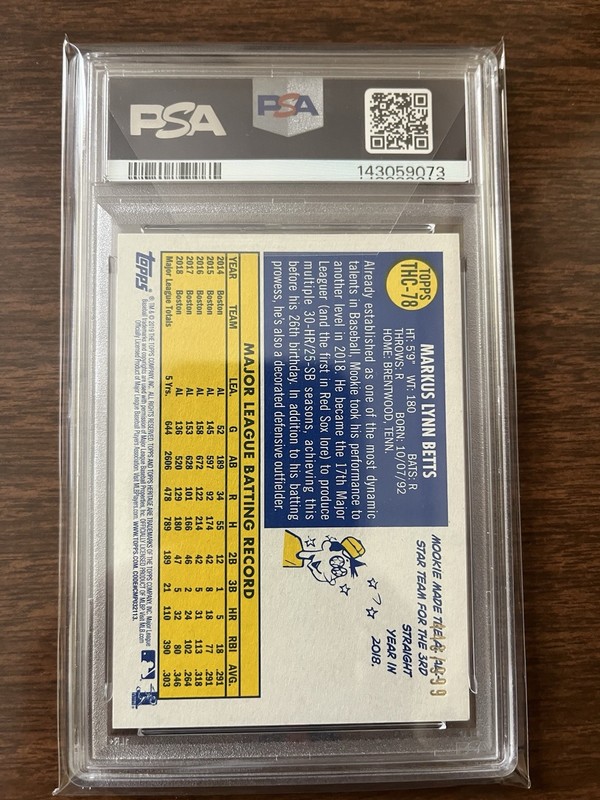 2019 Topps Heritage Chrome Mookie Betts PSA 9 443/999 Red Sox HOF Dodgers view 2