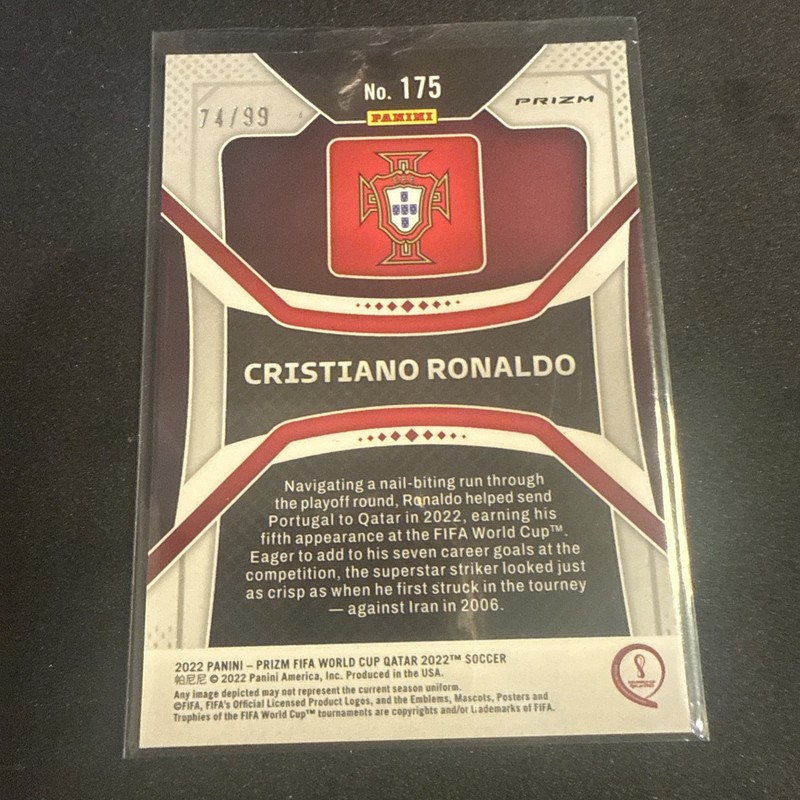 Cristiano Ronaldo PURPLE WAVE Parallel /99 2022 Prizm World Cup Qatar #175 RARE view 2