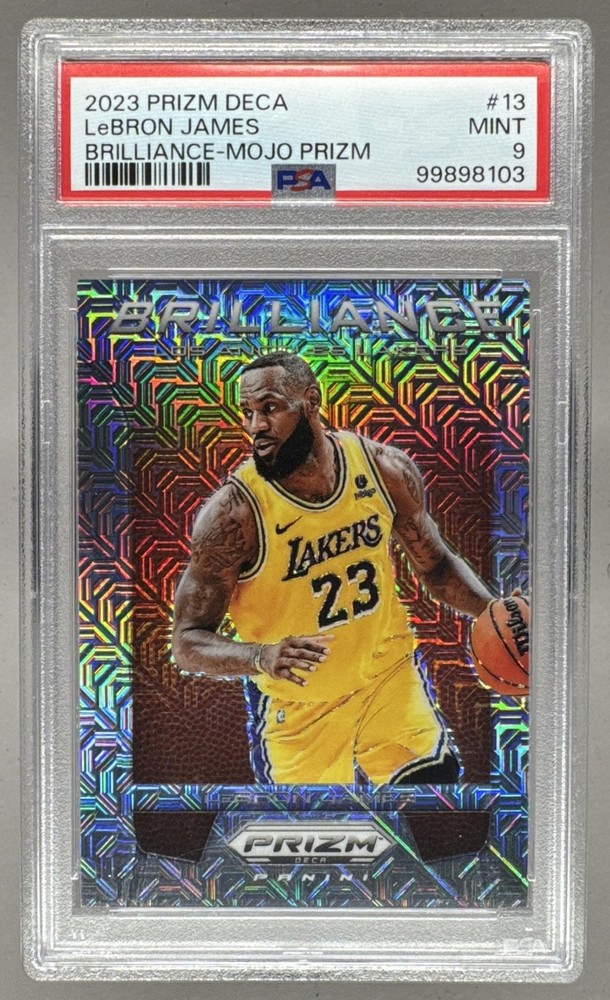 99898103 LeBron James 2023 Panini Prizm Deca #13 Mojo Brilliance /25 PSA 9