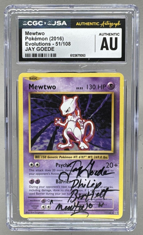 Mewtwo 2016 Pokemon XY Evolutions #51 Holo Jay Goede On Card Auto CGC AUTH