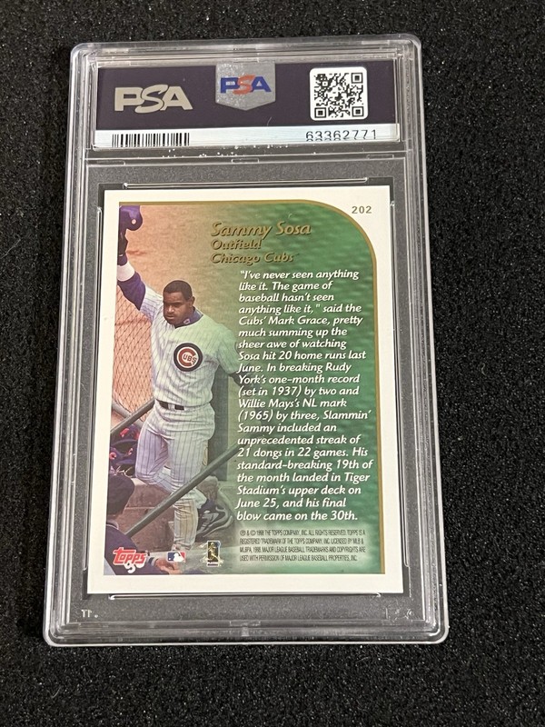 Sammy Sosa 1999 Topps Highlights #202 PSA 10 Cubs Low Pop view 2