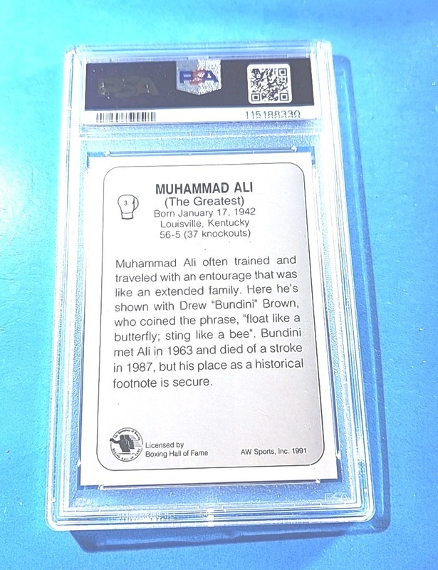 1991 AW SPORTS BOXING #3 MUHAMMAD ALI BONUS CARD PSA 9 MINT  view 2