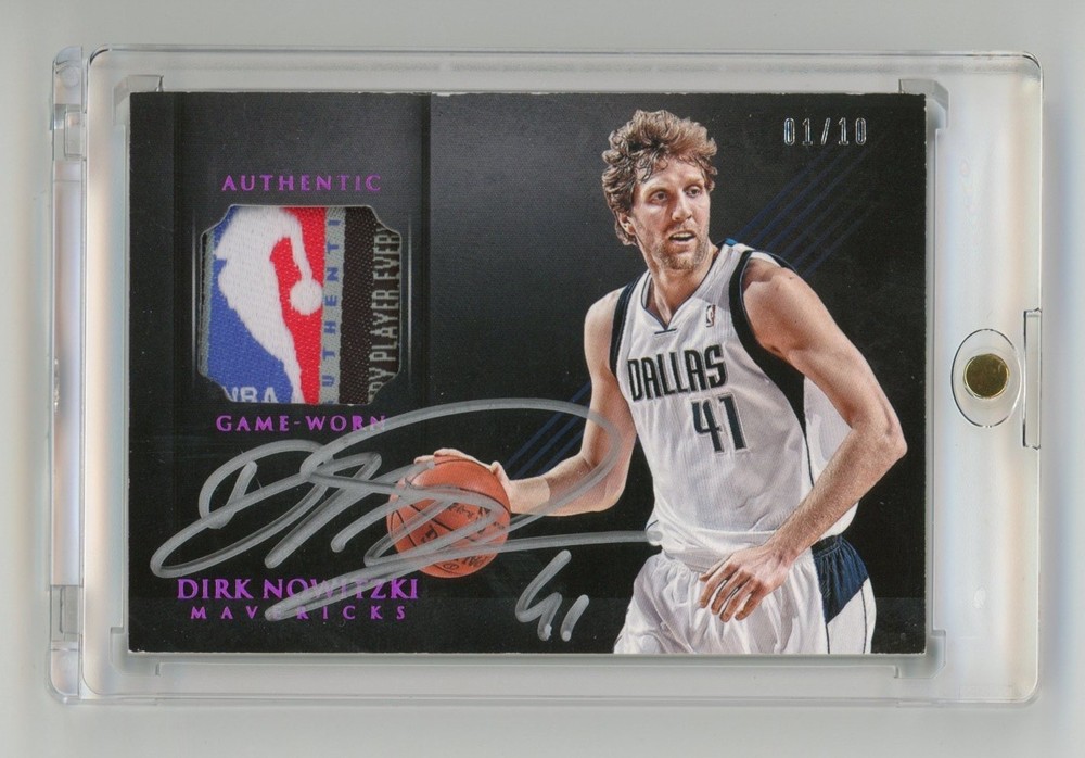 Dirk Nowitzki 2013 Panini Authentic Game Used Logo Patch Auto /10 Logoman
