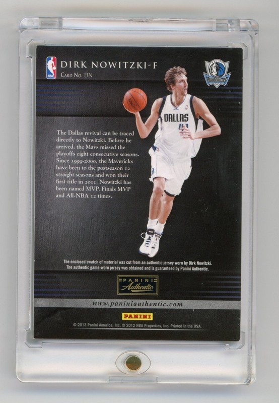 Dirk Nowitzki 2013 Panini Authentic Game Used Logo Patch Auto /10 Logoman view 2