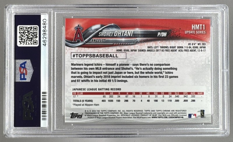 46298480 Shohei Ohtani 2018 Topps Chrome Update #HMT1 Rookie RC PSA 10 view 2