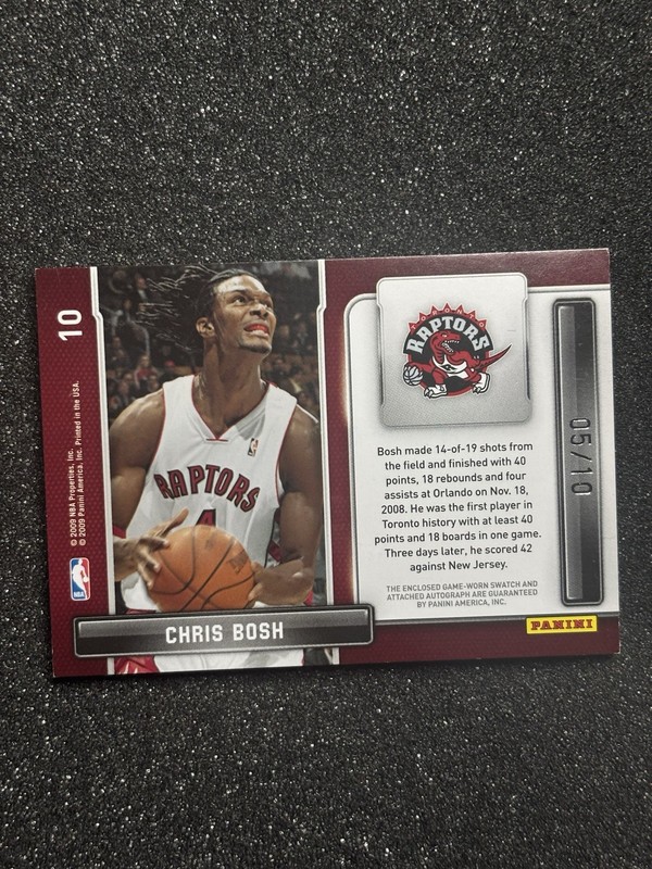 CHRIS BOSH 2009-10 LIMITED GAME USED PATCH AUTO /10 PARTIAL RAPTORS LOGO GU HOF  view 2