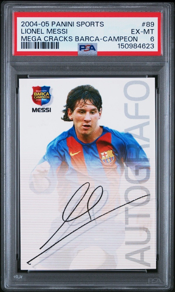 2004-05 PANINI SPORTS MEGA CRACKS BARCA #89 LIONEL MESSI AUTO ROOKIE RC PSA 6 🔥