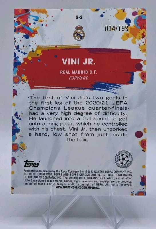 2021-22 Topps Chrome Golazo Vinicius Junior Aqua Refractor /199 *COLOR MATCH* view 2