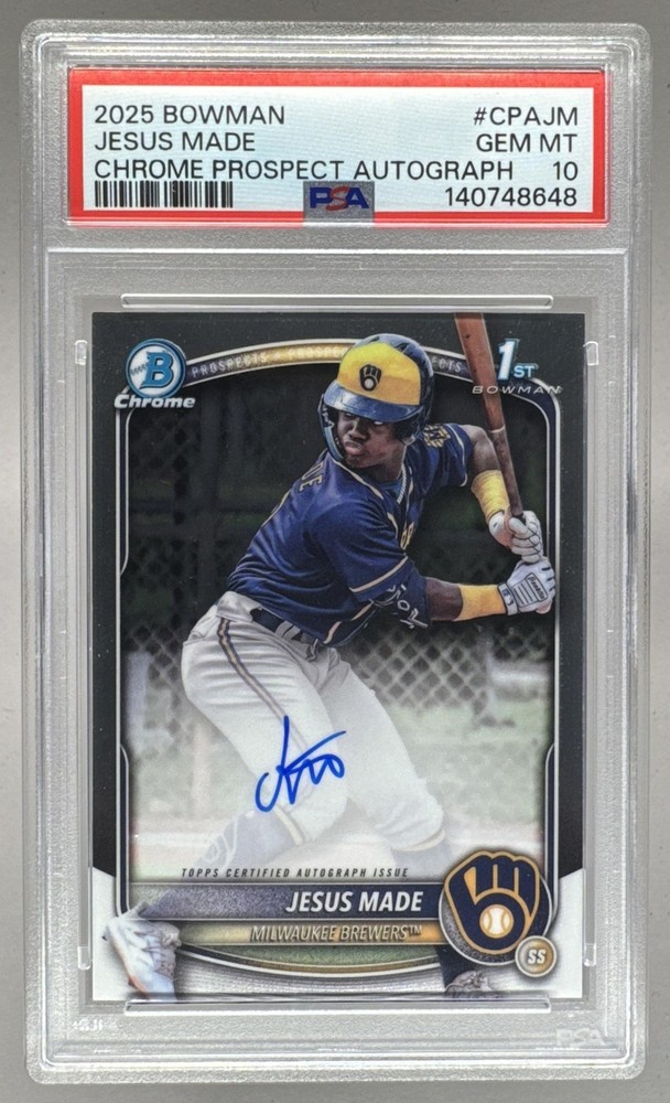 140748648 Jesus Made 2025 Bowman Chrome #CPA-JM 1st RC Auto PSA 10