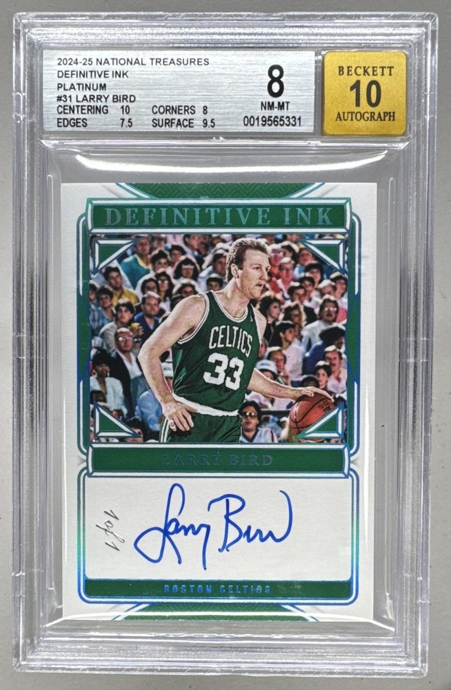 Larry Bird 2024 National Treasures Platinum Definitive Ink Auto 1/1 BGS 8/10