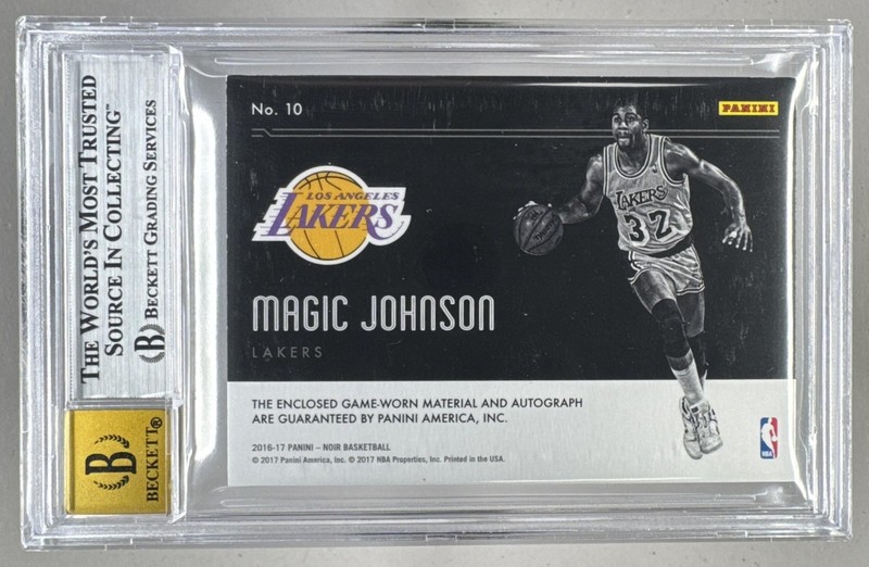 Magic Johnson 2016 Panini Noir Prime Color Patch Auto 5/40 BGS 9/10 view 2