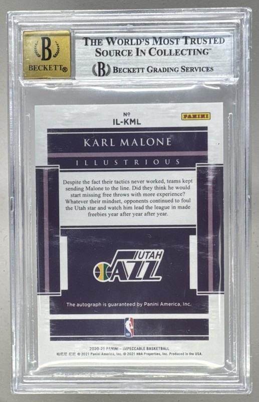 Karl Malone 2020 Panini Impeccable Platinum Illustrious Ink Auto 1/1 BGS 9/10 view 2
