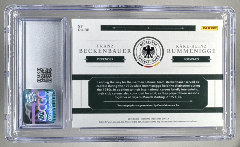 Beckenbauer Rummenigge 2018 National Treasures Bronze Dual Auto 9/15 CGC 10/9 view 2