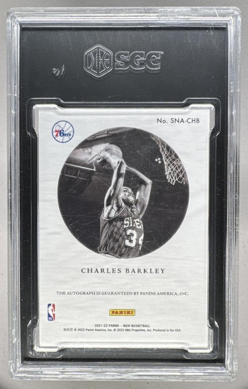 Charles Barkley 2021 Panini Noir Platinum Snapshot Auto 1/1 SGC 9/10 view 2