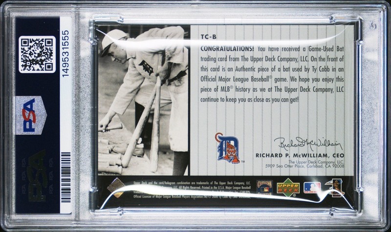 TY COBB 2000 Upper Deck #TC A Piece of History 3000 Hit Club PSA AUTHENTIC HOF view 2