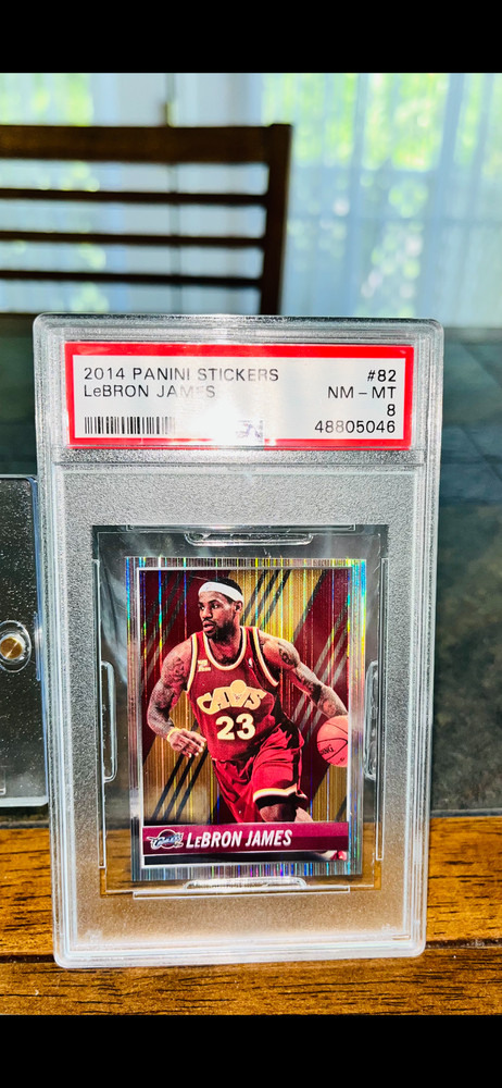 Lebron James 2014 Panini Stickers Foil Parallel PSA 8, #82