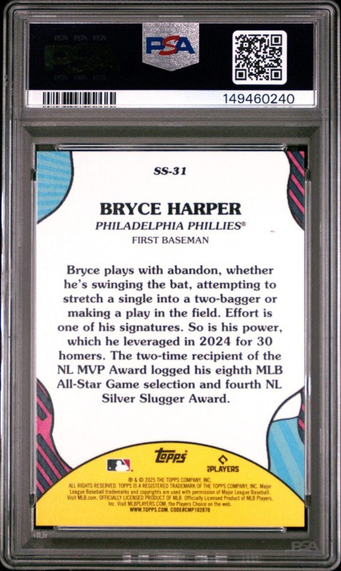 2025 Topps Summer Superstars #SS-31 Bryce Harper PSA 10 view 2