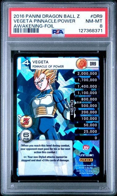 VEGETA, Pinnacle of Power #DR9 Awakening Foil 2016 Dragon Ball Z PSA 8 Pop 1