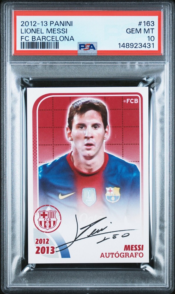 148923431 Lionel Messi 2012 Panini FC Barcelona Stickers #163 PSA 10