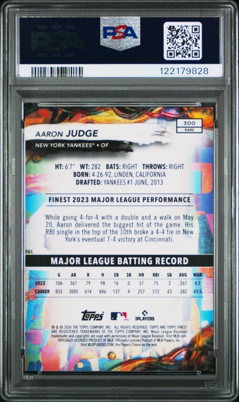 2024 Topps Finest Rare Aaron Judge #300 Blue Refractor /99 PSA 10 GEM MINT 🔥🔥 view 2