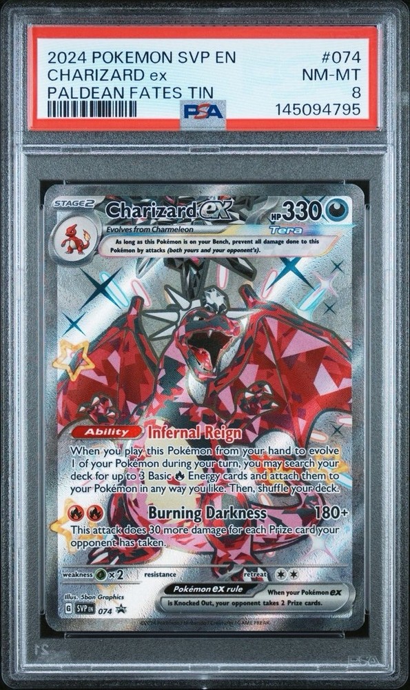 2024 Pokemon Paldean Fates Tin # 074 Charizard EX PSA 8 Card Promo NM-MT Shiny