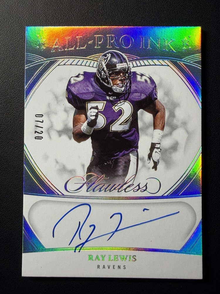 RAY LEWIS 2025 FLAWLESS AUTO /20 SILVER ALL PRO INK BALTIMORE RAVENS HOF ON CARD
