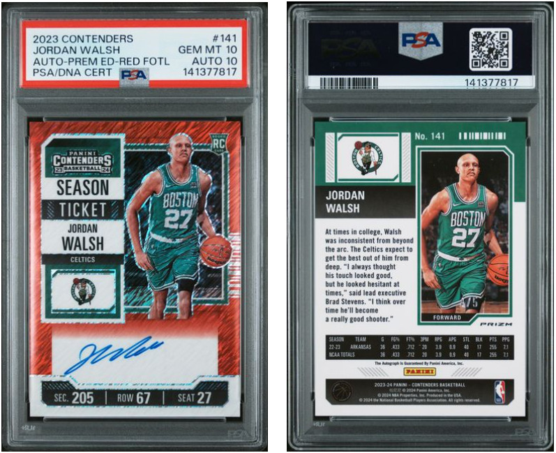 2023 PANINI CONTENDERS JORDAN WALSH ROOKIE AUTO RED FOTL /5 PSA 10 AUTO 10 POP 1
