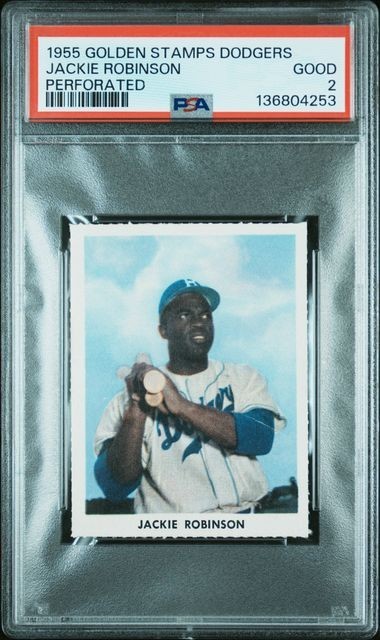 1955 GOLDEN STAMPS DODGERS  JACKIE ROBINSON (PERFORATED)  PSA 2  (NEW LABEL)