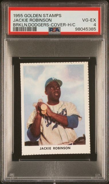 1955 GOLDEN STAMPS  JACKIE ROBINSON (BROOKLYN DODGERS  COVER HAND-CUT)  PSA 4